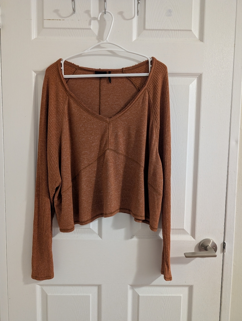 Free People South Side Thermal V-Neck Top Terracotta Orange